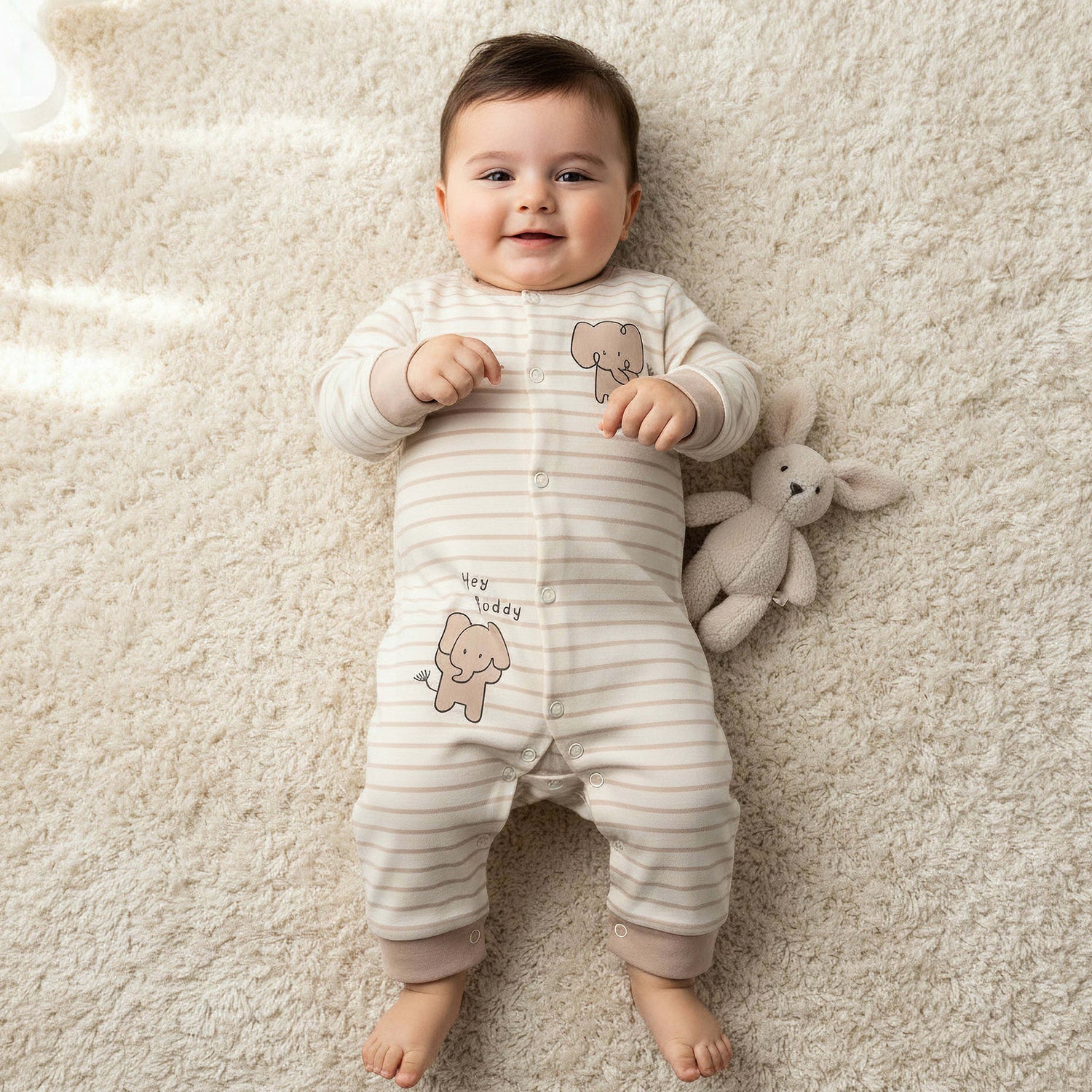 Set of 2 Juniors Cotton Round Neck Elephant Print Sleepsuit with Romper