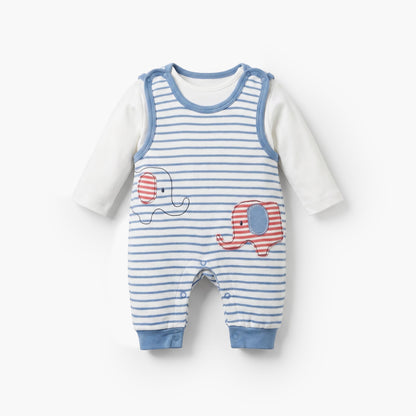 Juniors Crew Neck Long Sleeves T-shirt and Dungaree Set with Stripes