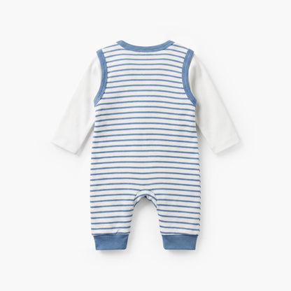 Juniors Crew Neck Long Sleeves T-shirt and Dungaree Set with Stripes