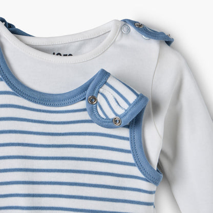 Juniors Crew Neck Long Sleeves T-shirt and Dungaree Set with Stripes