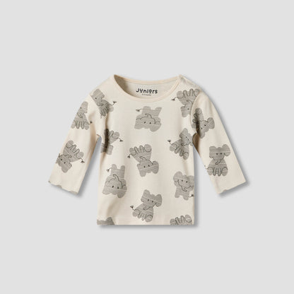 Pack of 2 Juniors Cotton Round Neck Long Sleeves Pyjama Set with Elephant Print