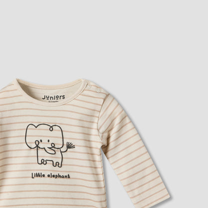 Pack of 2 Juniors Cotton Round Neck Long Sleeves Pyjama Set with Elephant Print
