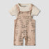 Juniors Round Neck Short Sleeves T-shirt and Dungaree Set with Elephant Print - Beige / 12-18 mths