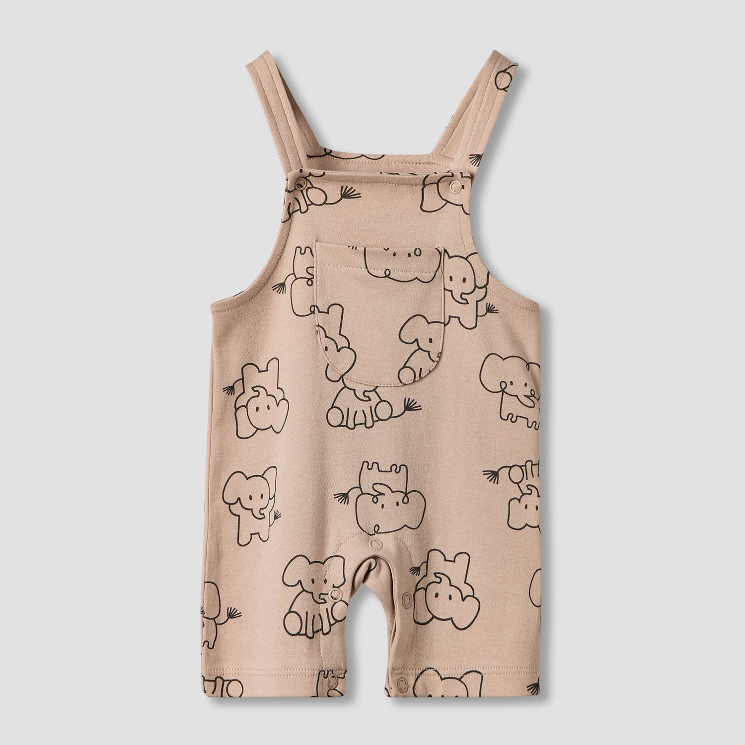 Juniors Round Neck Short Sleeves T-shirt and Dungaree Set with Elephant Print