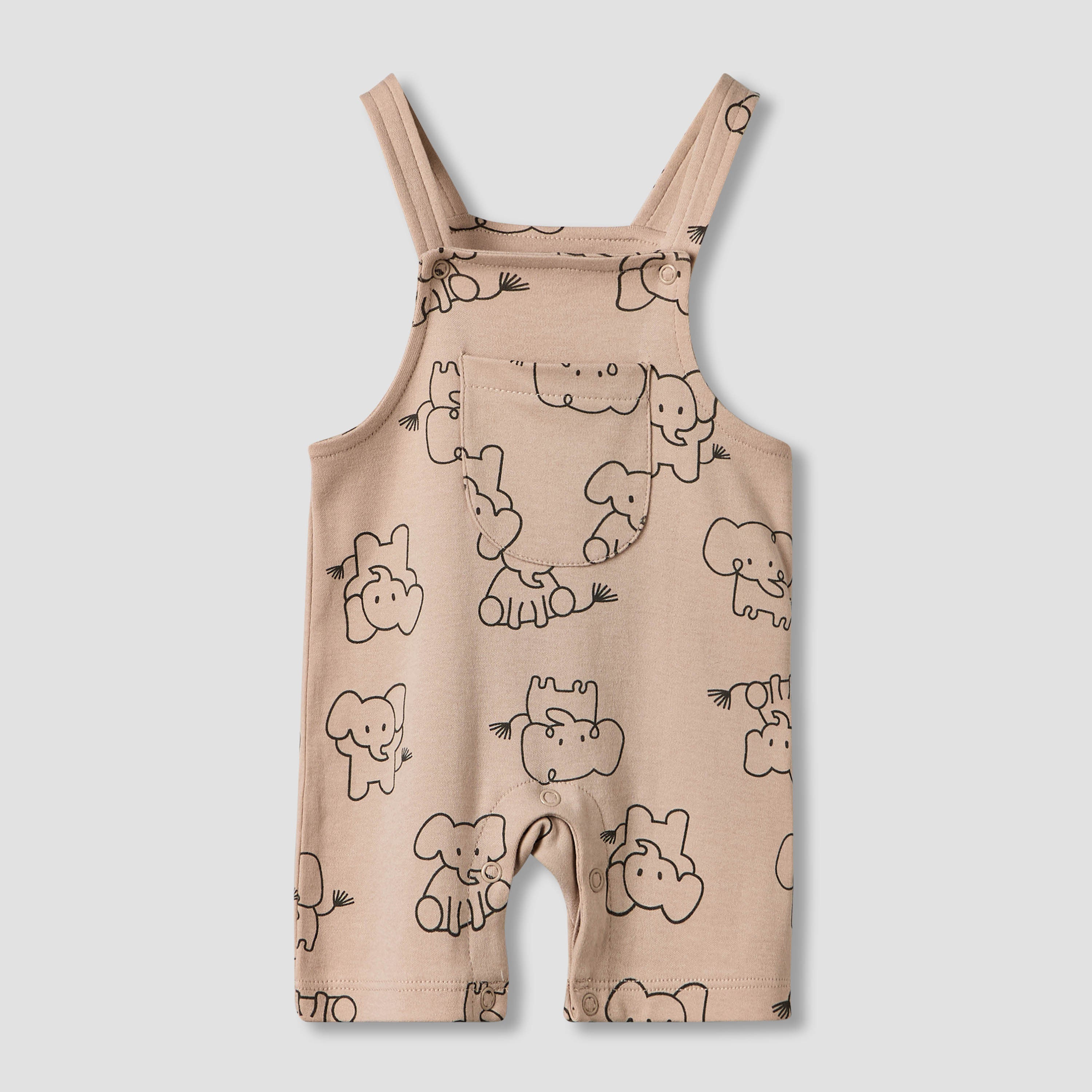 Juniors Round Neck Short Sleeves T-shirt and Dungaree Set with Elephant Print