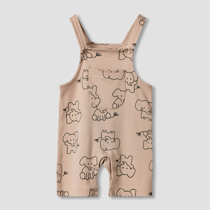 Juniors Round Neck Short Sleeves T-shirt and Dungaree Set with Elephant Print