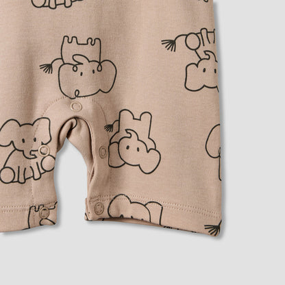 Juniors Round Neck Short Sleeves T-shirt and Dungaree Set with Elephant Print