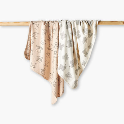 Pack of 2 Juniors Receiving Blanket with Elephant Print - Brown / 12-18 mths