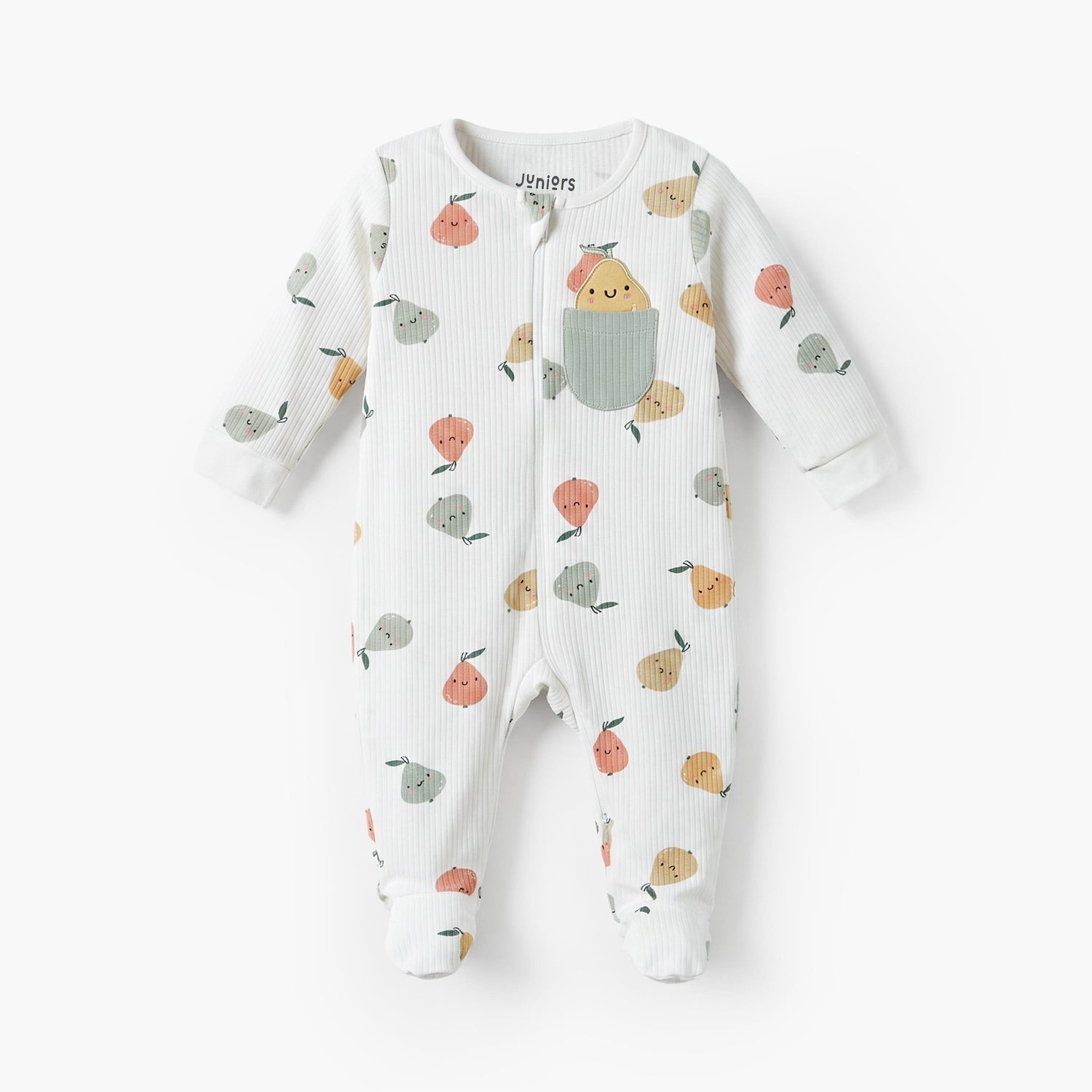 Juniors Cotton Round Neck Long Sleeves Sleepsuit with Fruit Print