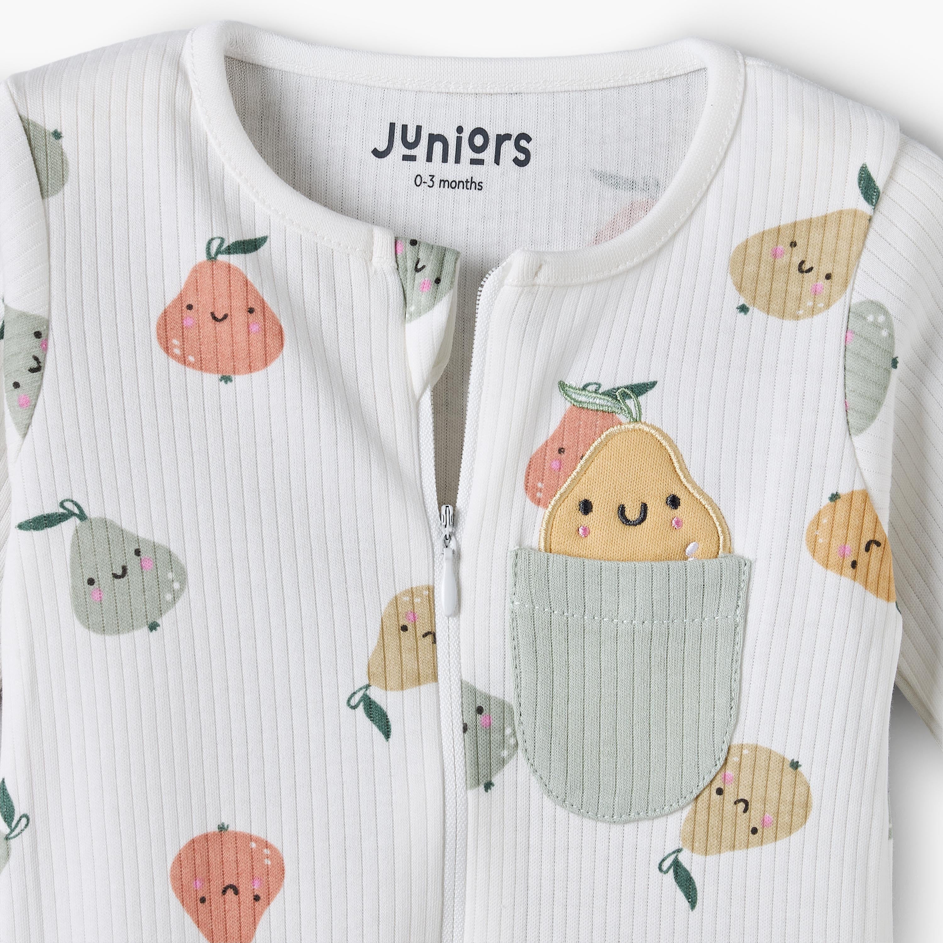 Juniors Cotton Round Neck Long Sleeves Sleepsuit with Fruit Print