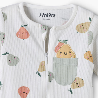 Juniors Cotton Round Neck Long Sleeves Sleepsuit with Fruit Print