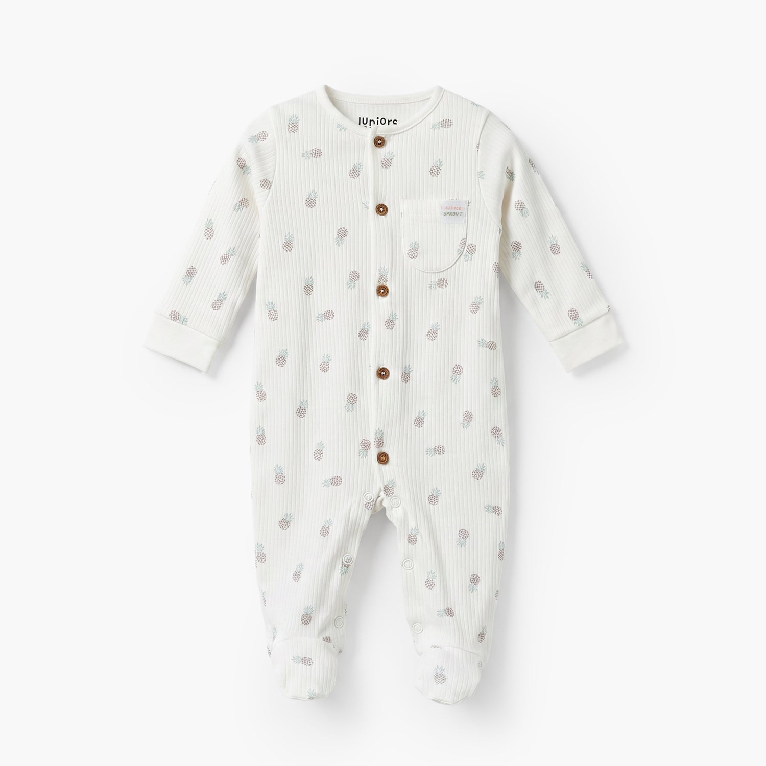 Juniors Cotton Crew Neck Long Sleeves Sleepsuit with Pineapple Print