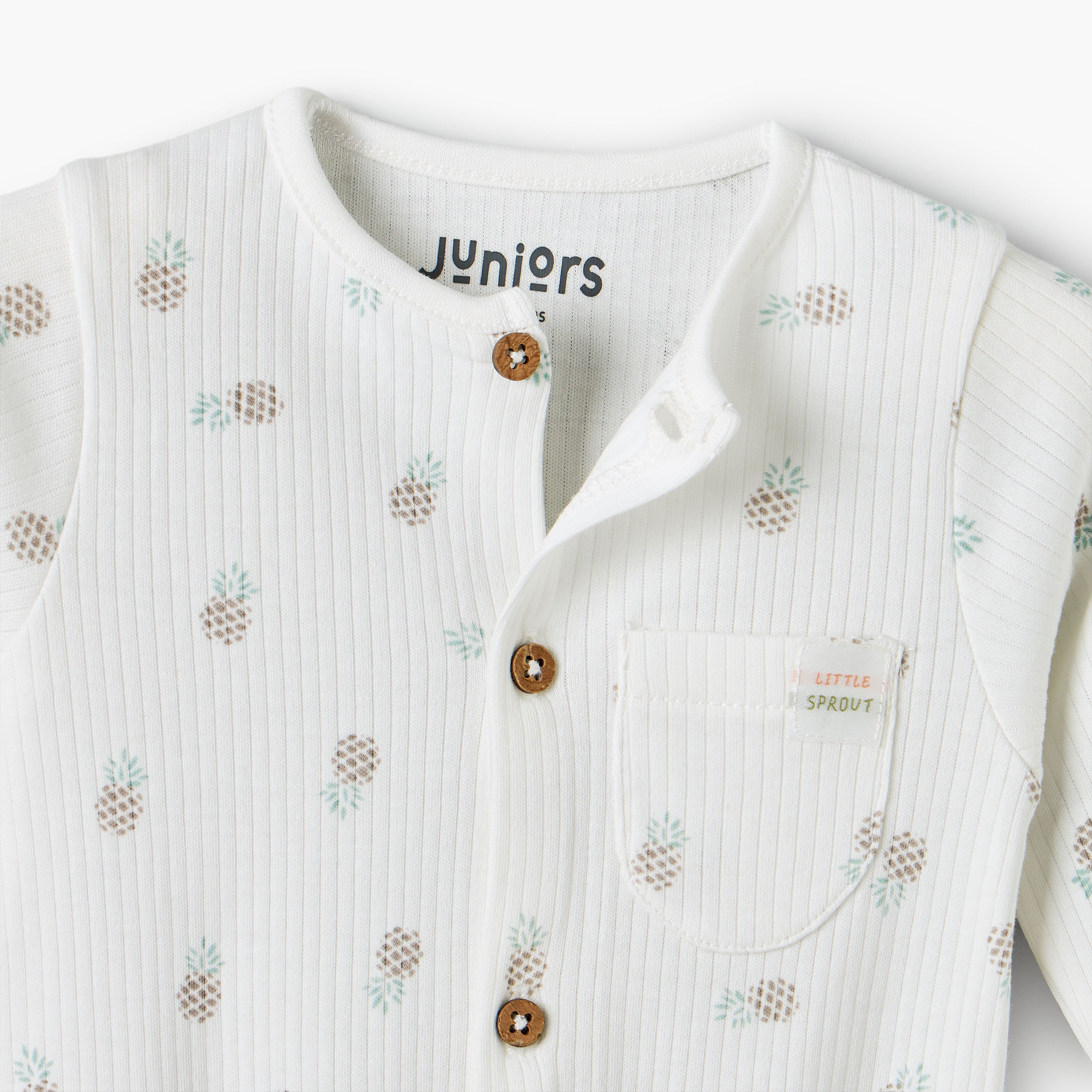 Juniors Cotton Crew Neck Long Sleeves Sleepsuit with Pineapple Print