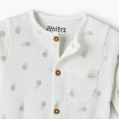 Juniors Cotton Crew Neck Long Sleeves Sleepsuit with Pineapple Print
