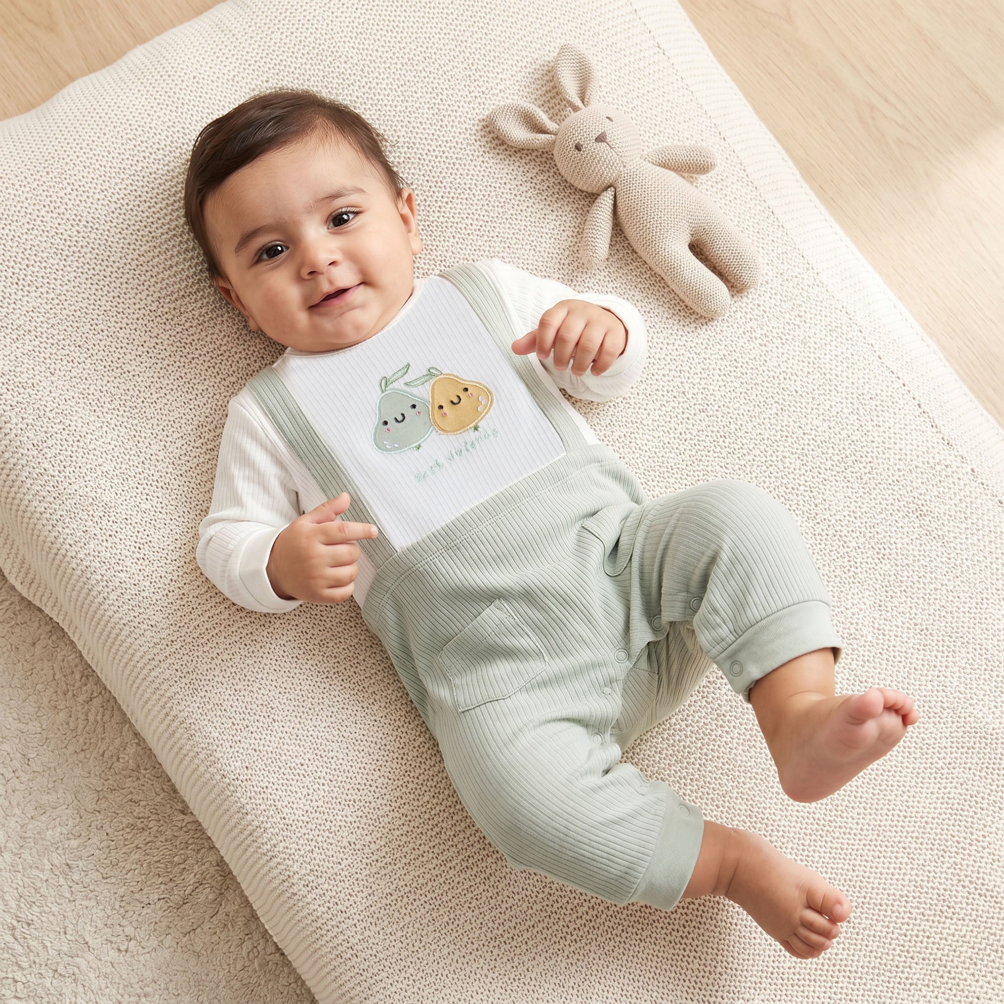 Juniors Cotton Crew Neck Long Sleeves Sleepsuit with Fruit Embroidery - Green / 12-18 mths