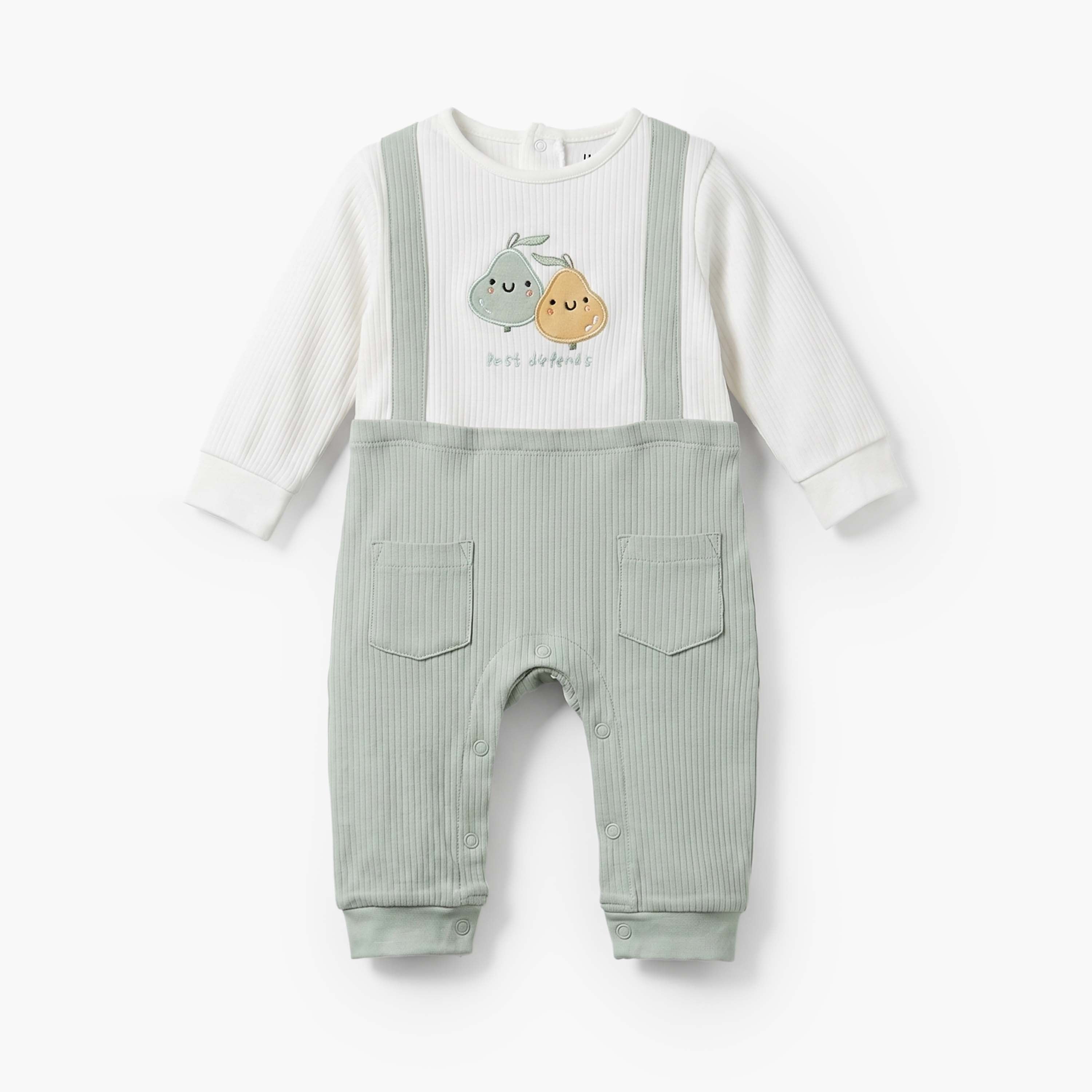 Juniors Cotton Crew Neck Long Sleeves Sleepsuit with Fruit Embroidery