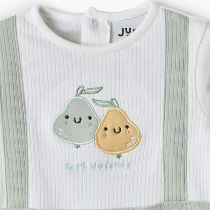 Juniors Cotton Crew Neck Long Sleeves Sleepsuit with Fruit Embroidery