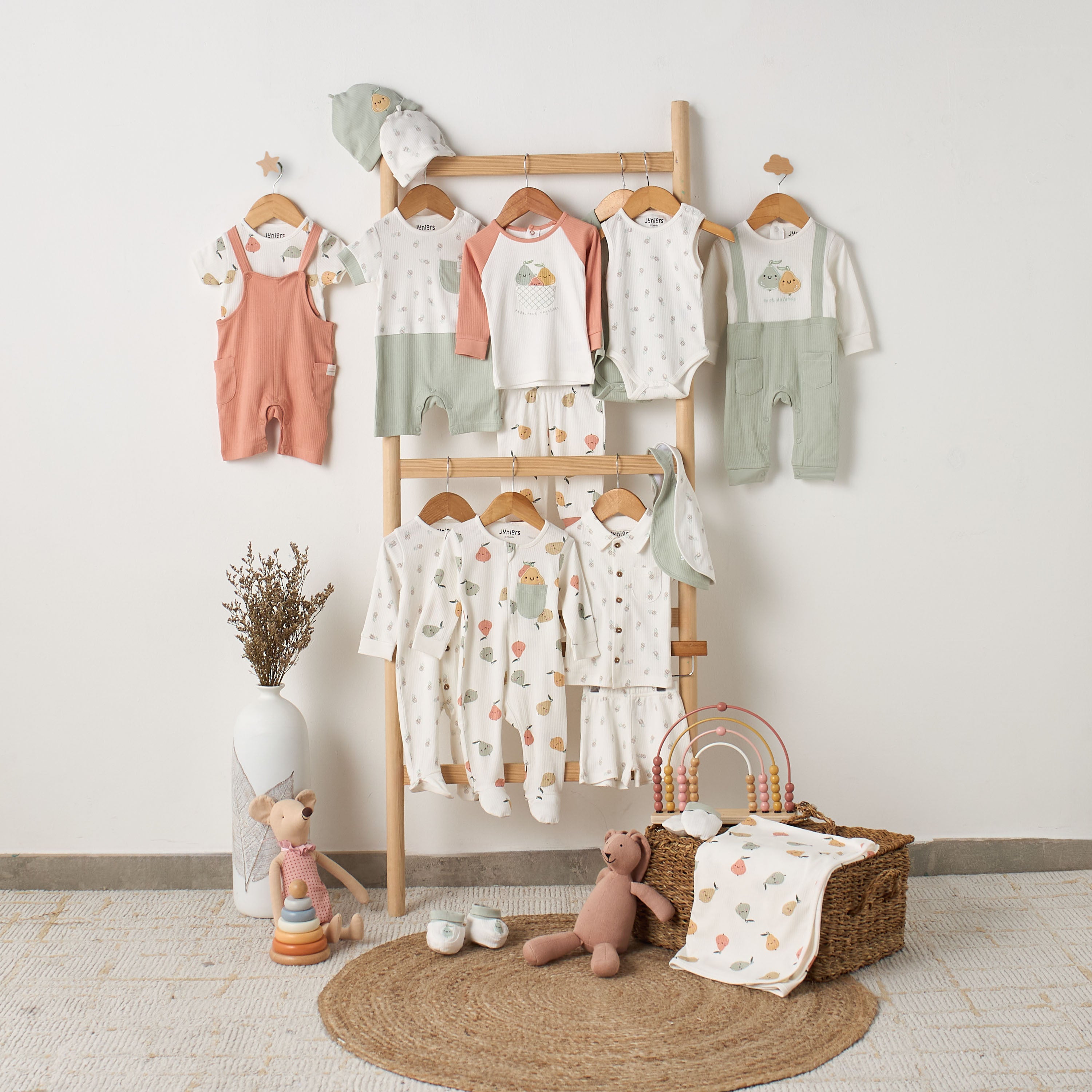 Juniors Cotton Crew Neck Long Sleeves Sleepsuit with Fruit Embroidery