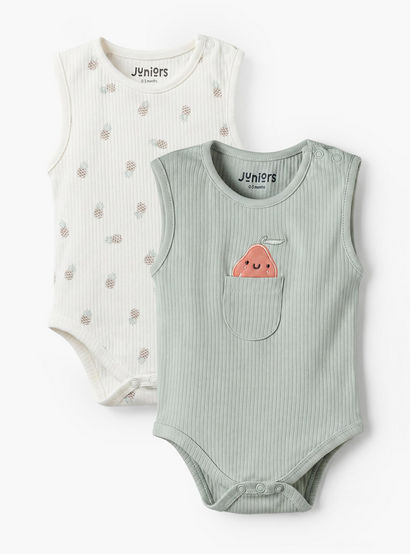 Pack of 2 Juniors Crew Neck Sleeveless Bodysuit with Fruit Detail-baby-boys-clothing-bodysuits-image-1