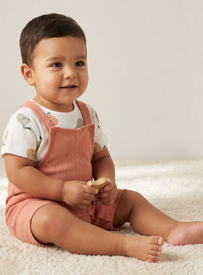 Juniors Crew Neck Short Sleeves T-shirt and Dungaree Set with Fruit Print-baby-boys-clothing-setsandcoords-image-1