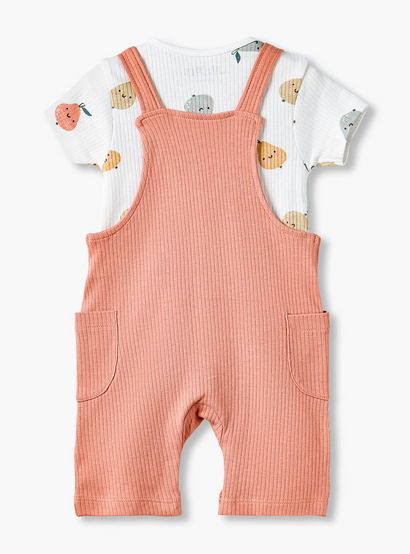 Juniors Crew Neck Short Sleeves T-shirt and Dungaree Set with Fruit Print-baby-boys-clothing-setsandcoords-image-3