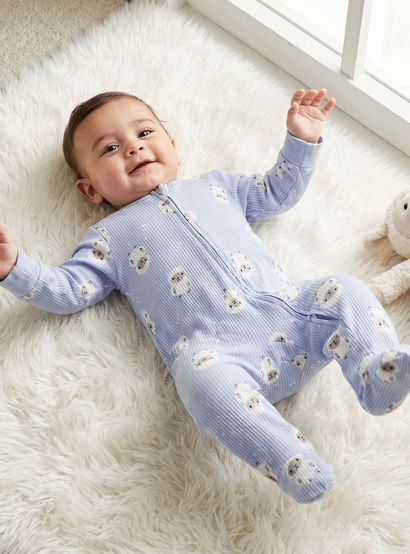 Juniors Cotton Crew Neck Long Sleeves Sleepsuit with Zip Closure-baby-boys-clothing-nightwear-sleepsuits-image-1