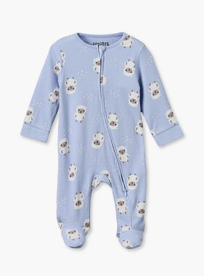 Juniors Cotton Crew Neck Long Sleeves Sleepsuit with Zip Closure-baby-boys-clothing-nightwear-sleepsuits-image-2