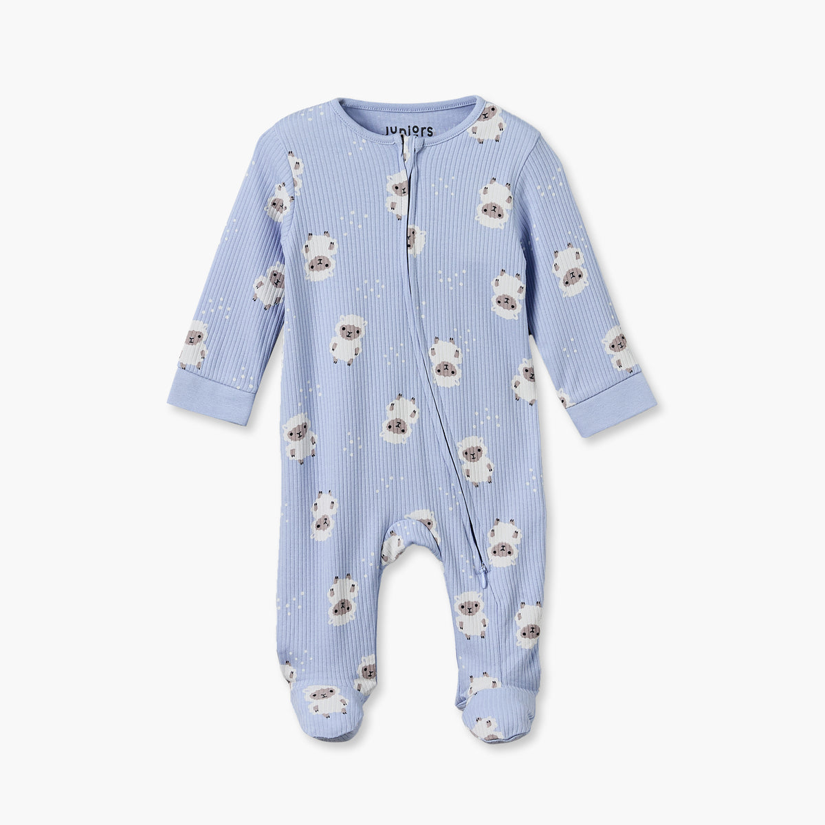 Juniors Cotton Crew Neck Long Sleeves Sleepsuit with Zip Closure