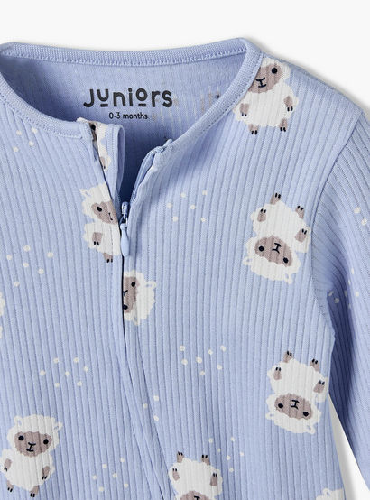 Juniors Cotton Crew Neck Long Sleeves Sleepsuit with Zip Closure-baby-boys-clothing-nightwear-sleepsuits-image-4