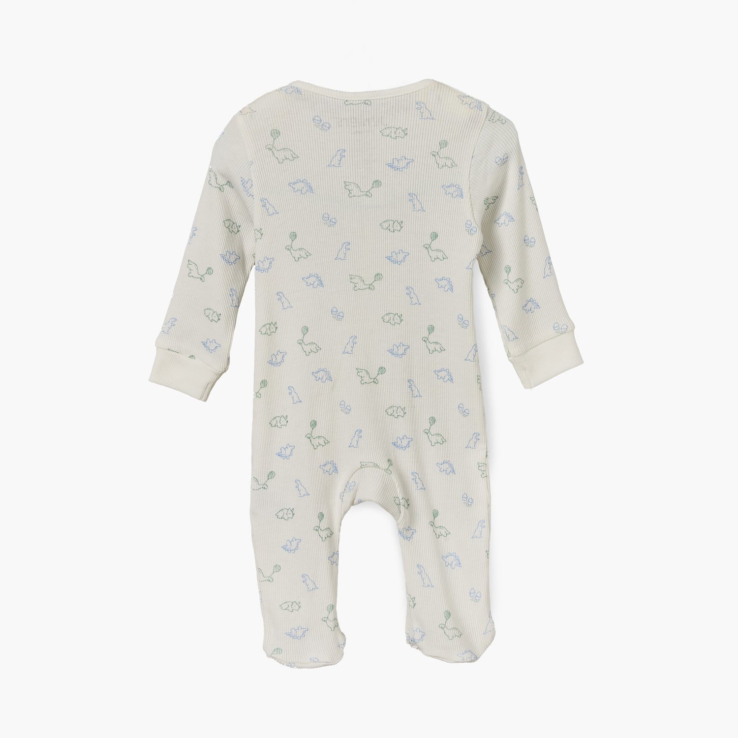 Juniors Cotton Round Neck Long Sleeves Sleepsuit with Dinosaur Print