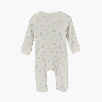 Juniors Cotton Round Neck Long Sleeves Sleepsuit with Dinosaur Print