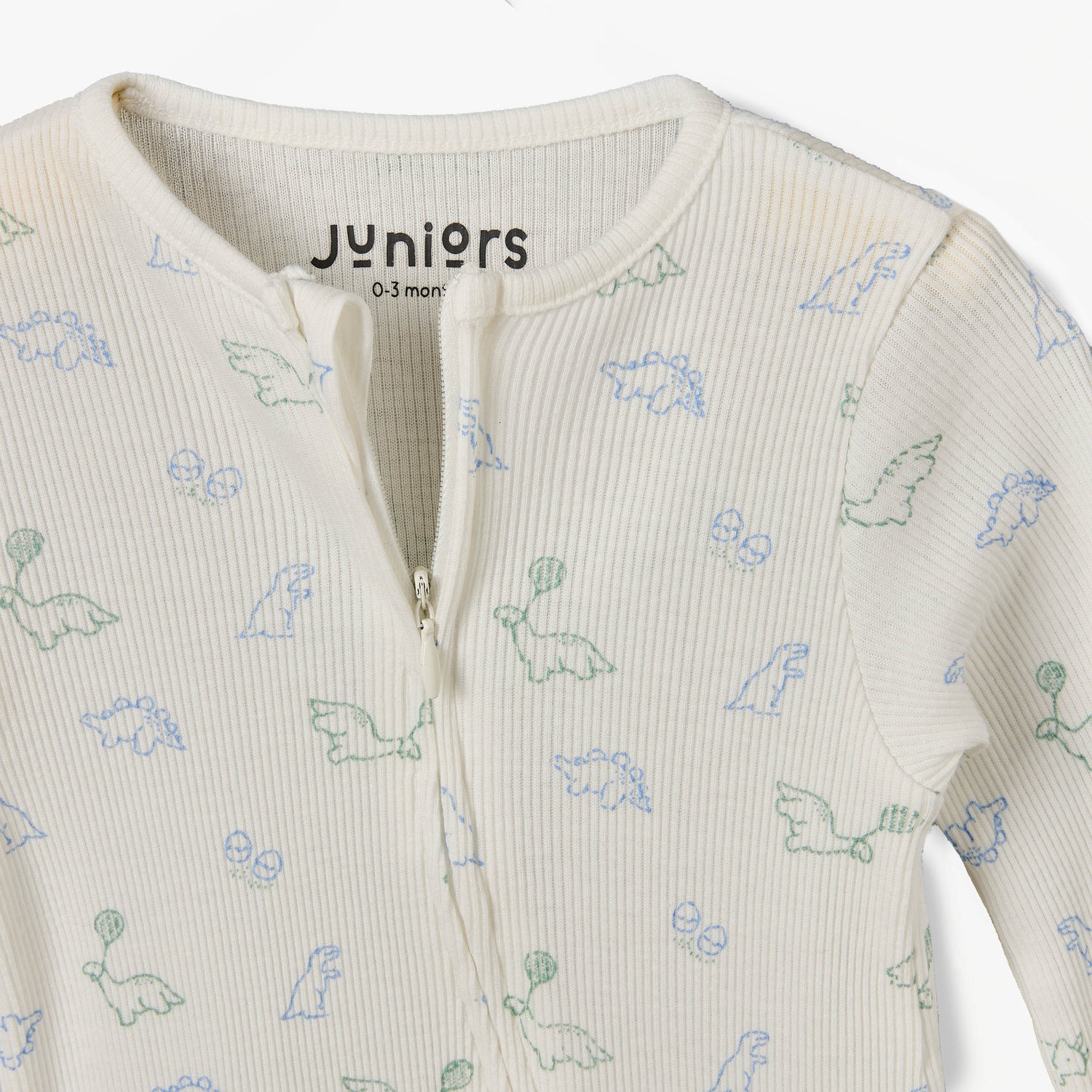 Juniors Cotton Round Neck Long Sleeves Sleepsuit with Dinosaur Print