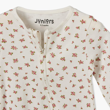Juniors Cotton Round Neck Long Sleeves Sleepsuit with Floral Print