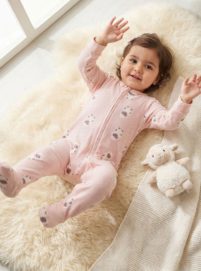 Juniors Cotton Crew Neck Long Sleeves Sleepsuit with Sheep Print-baby-girls-clothing-nightwear-sleepsuits-image-1