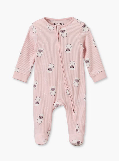 Juniors Cotton Crew Neck Long Sleeves Sleepsuit with Sheep Print-baby-girls-clothing-nightwear-sleepsuits-image-2