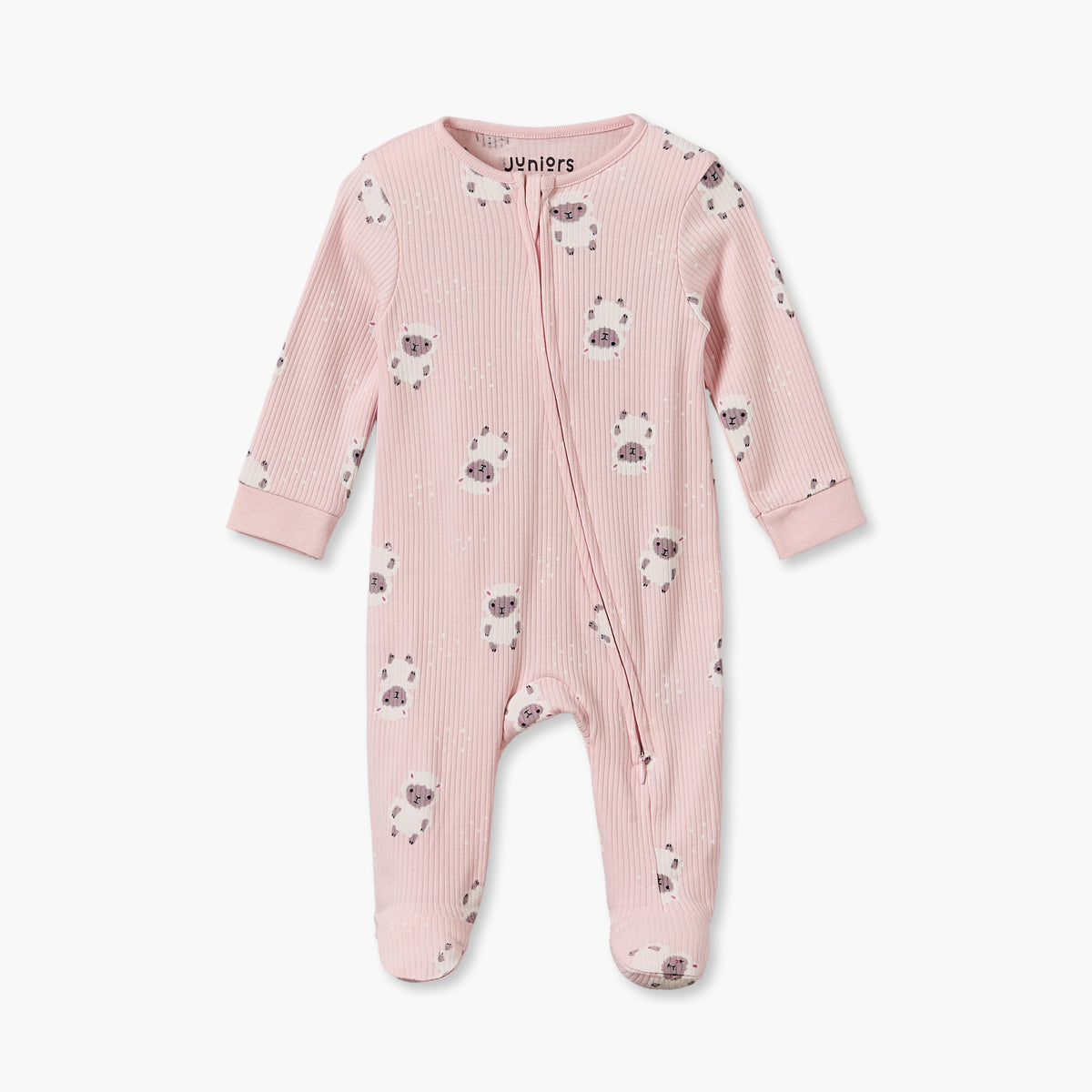 Juniors Cotton Crew Neck Long Sleeves Sleepsuit with Sheep Print