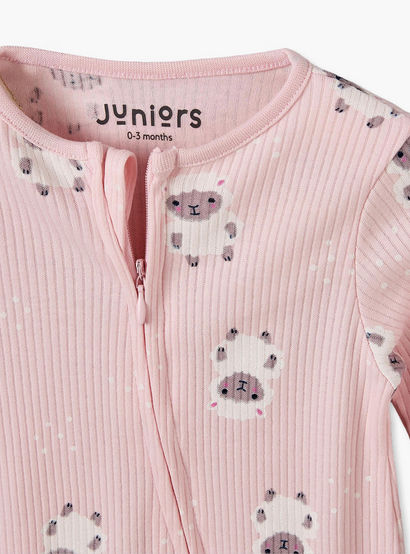 Juniors Cotton Crew Neck Long Sleeves Sleepsuit with Sheep Print-baby-girls-clothing-nightwear-sleepsuits-image-4