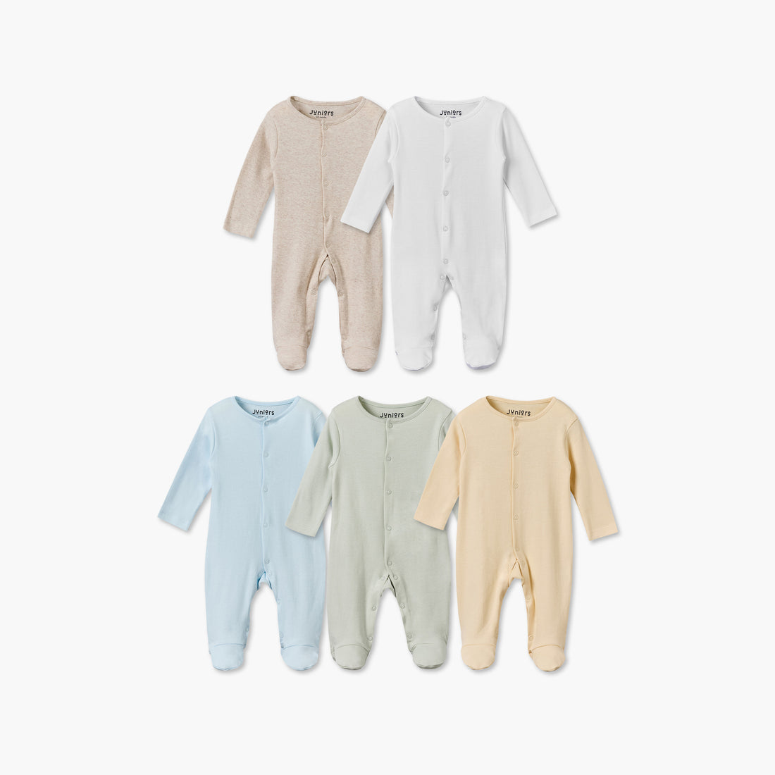 Pack of 5 Juniors Cotton Crew Neck Long Sleeves Sleepsuit with Snap Button Closure