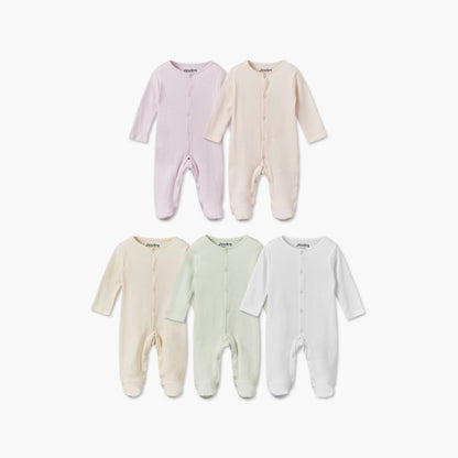 Pack of 5 Juniors Cotton Crew Neck Long Sleeves Sleepsuit with Snap Button Closure