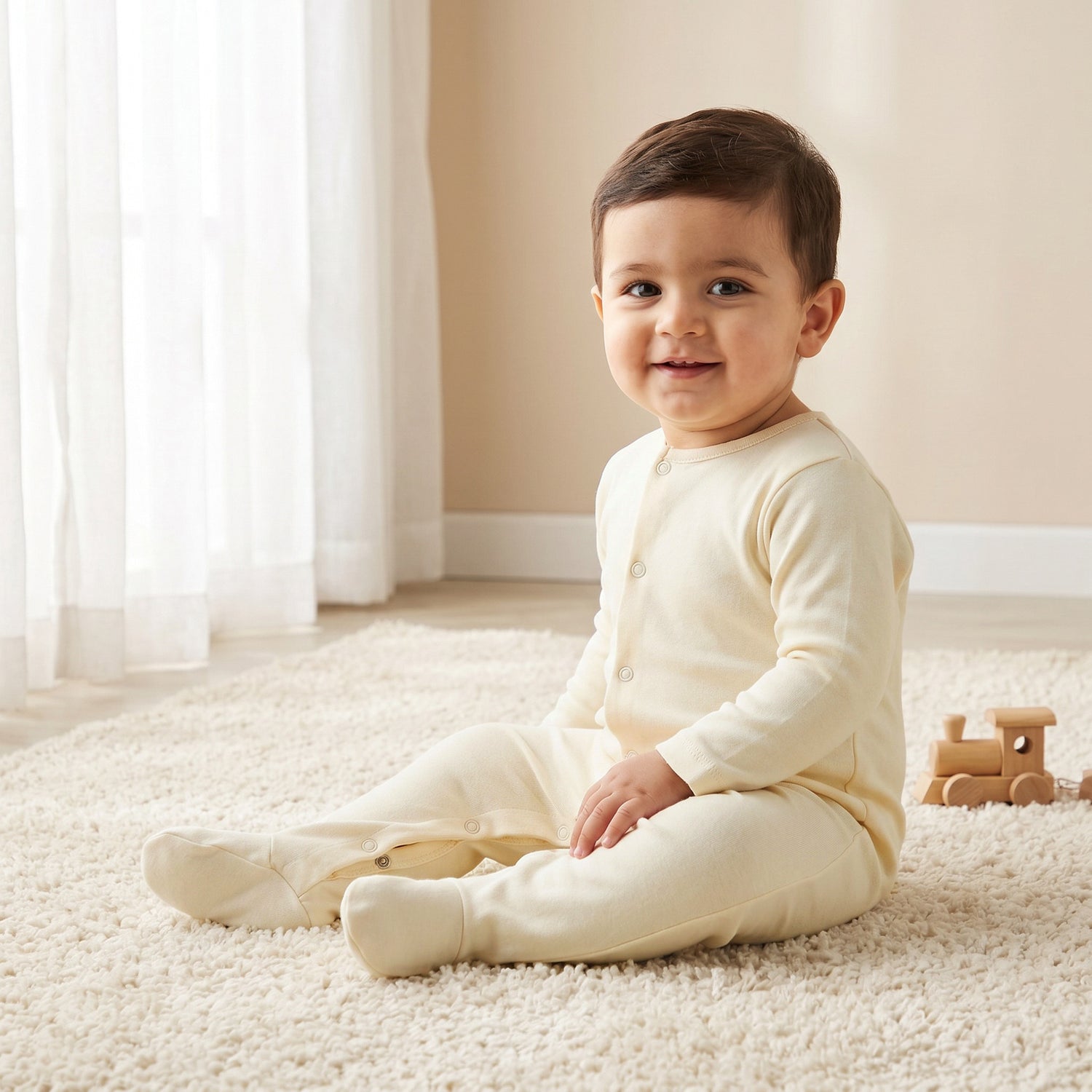 Pack of 5 Juniors Cotton Crew Neck Long Sleeves Sleepsuit with Snap Button Closure