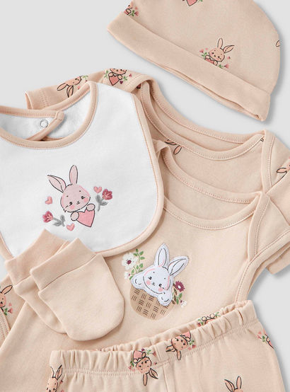 Juniors 9-Piece Girls Gift Set - Cotton - Sleeveless T-shirt, Pyjamas, Bib, Booties - Printed-baby-girls-clothing-setsandcoords-image-11