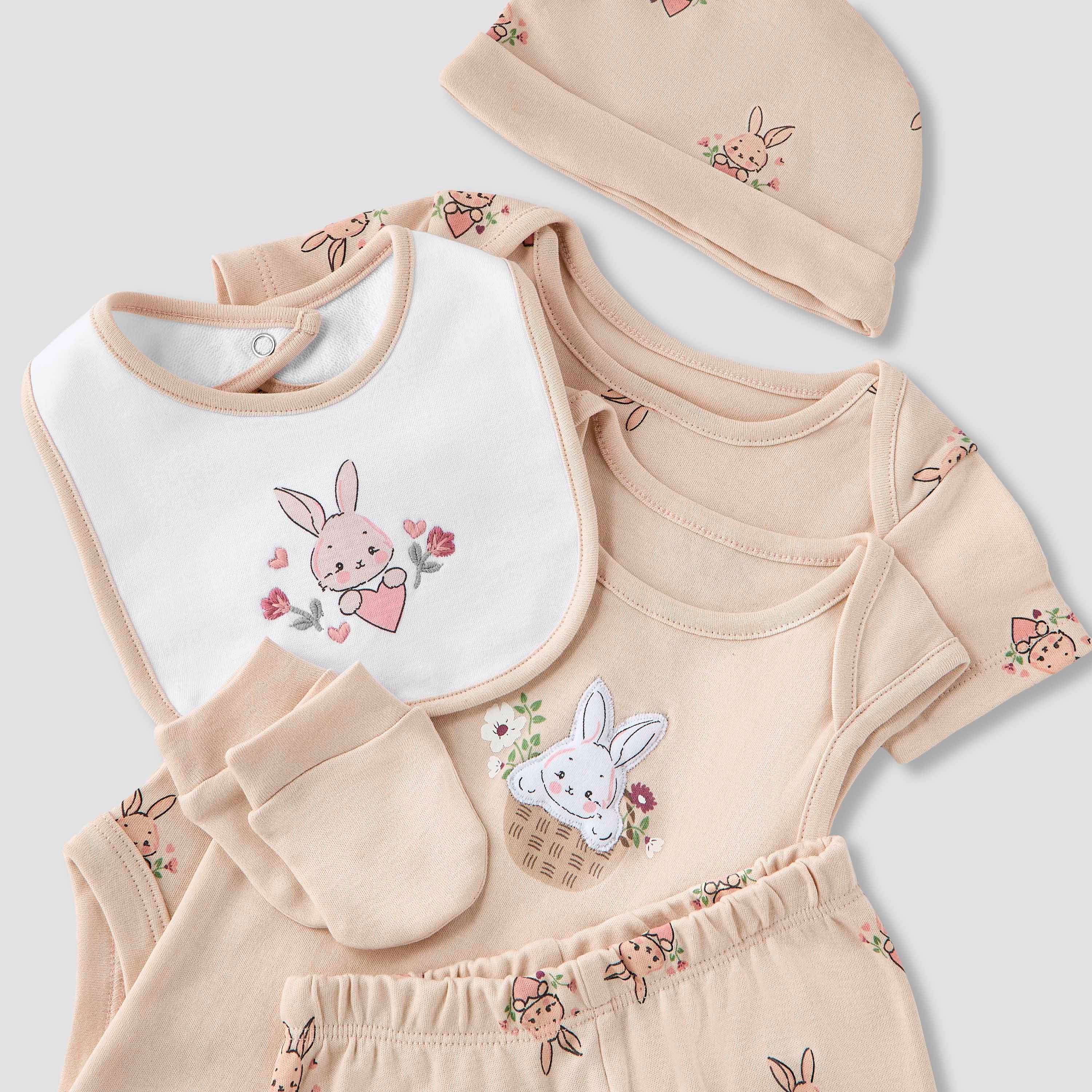 Juniors 9-Piece Girls Gift Set - Cotton - Sleeveless T-shirt, Pyjamas, Bib, Booties - Printed