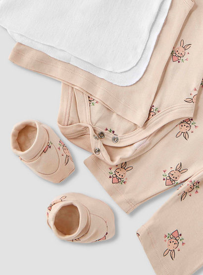 Juniors 9-Piece Girls Gift Set - Cotton - Sleeveless T-shirt, Pyjamas, Bib, Booties - Printed-baby-girls-clothing-setsandcoords-image-12