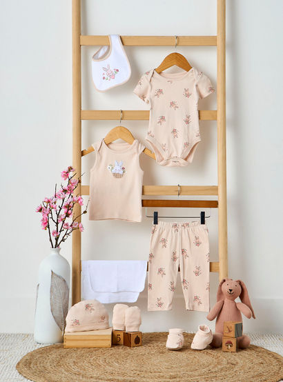 Juniors 9-Piece Girls Gift Set - Cotton - Sleeveless T-shirt, Pyjamas, Bib, Booties - Printed-baby-girls-clothing-setsandcoords-image-13