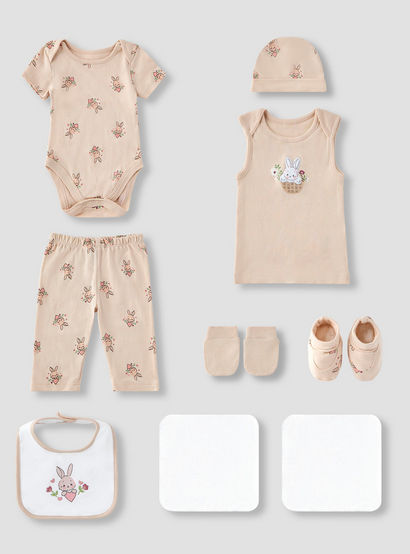 Juniors 9-Piece Girls Gift Set - Cotton - Sleeveless T-shirt, Pyjamas, Bib, Booties - Printed-baby-girls-clothing-setsandcoords-image-2