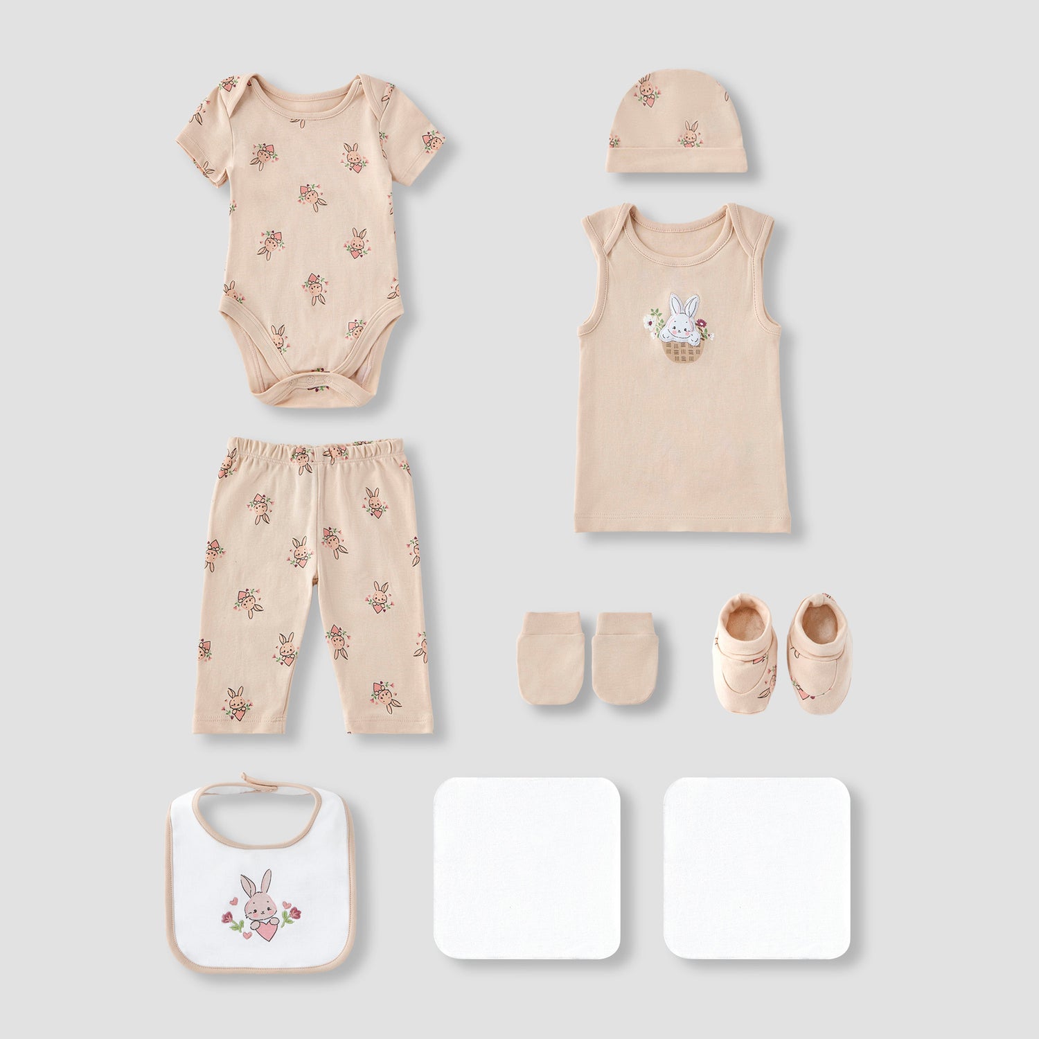 Juniors 9-Piece Girls Gift Set - Cotton - Sleeveless T-shirt, Pyjamas, Bib, Booties - Printed