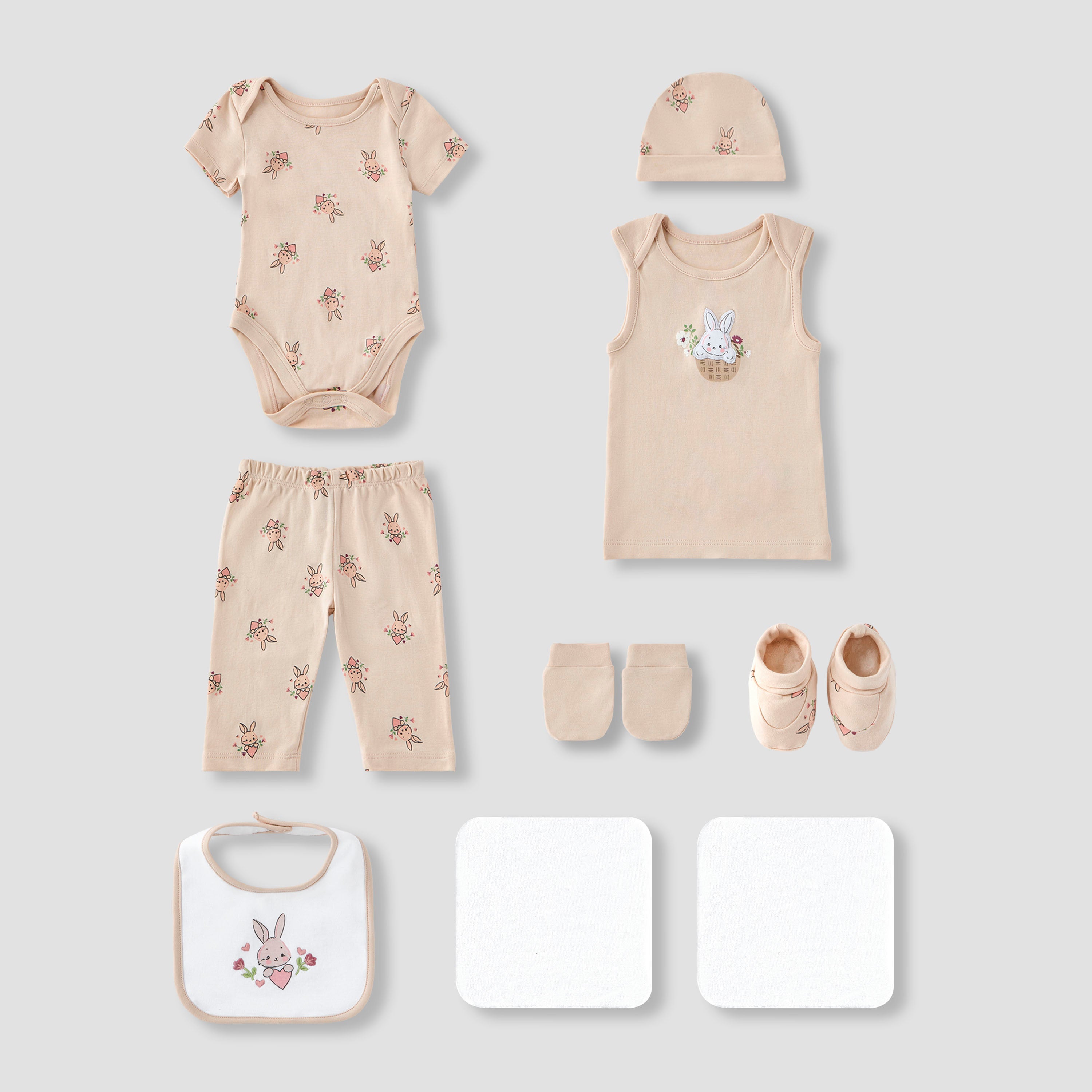 Juniors 9-Piece Girls Gift Set - Cotton - Sleeveless T-shirt, Pyjamas, Bib, Booties - Printed