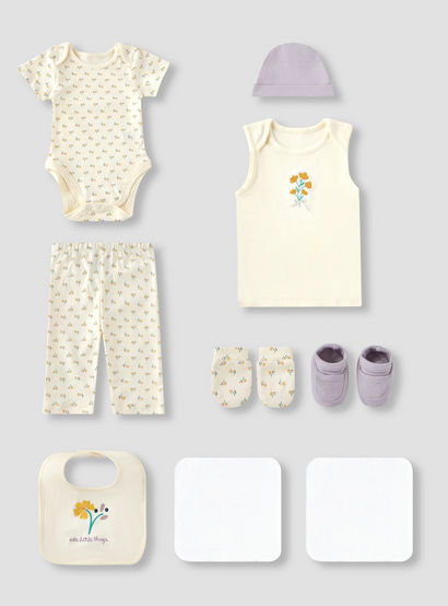 Juniors 9-Piece Girls Gift Set - Cotton - Sleeveless T-shirt, Pyjamas, Bib, Booties - Printed-baby-girls-clothing-setsandcoords-image-2
