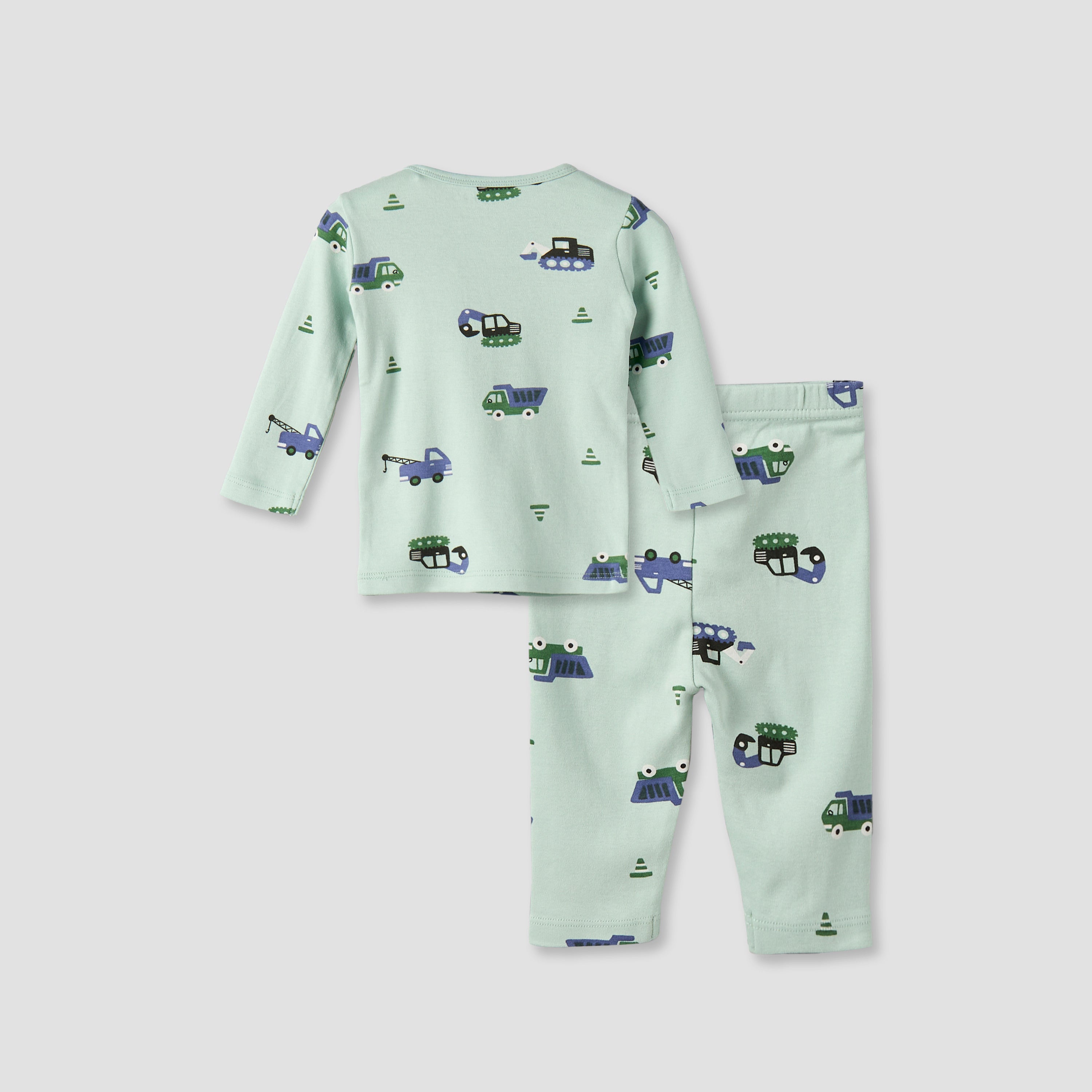 Juniors Cotton Round Neck Long Sleeves Pyjama Set with Construction Vehicle Print