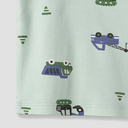 Juniors Cotton Round Neck Long Sleeves Pyjama Set with Construction Vehicle Print